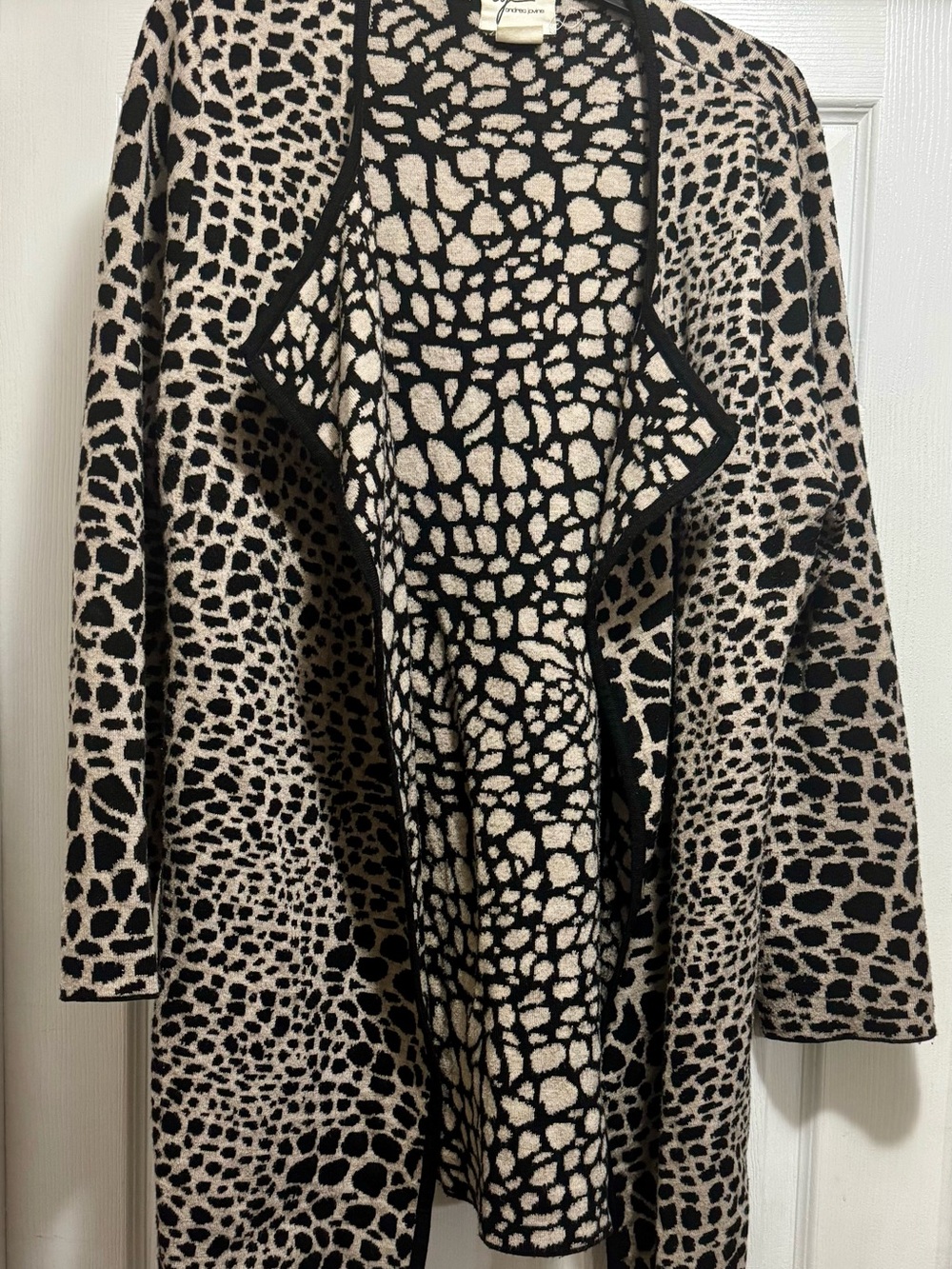 Animal Print Open Front Cardigan - Black & Cream